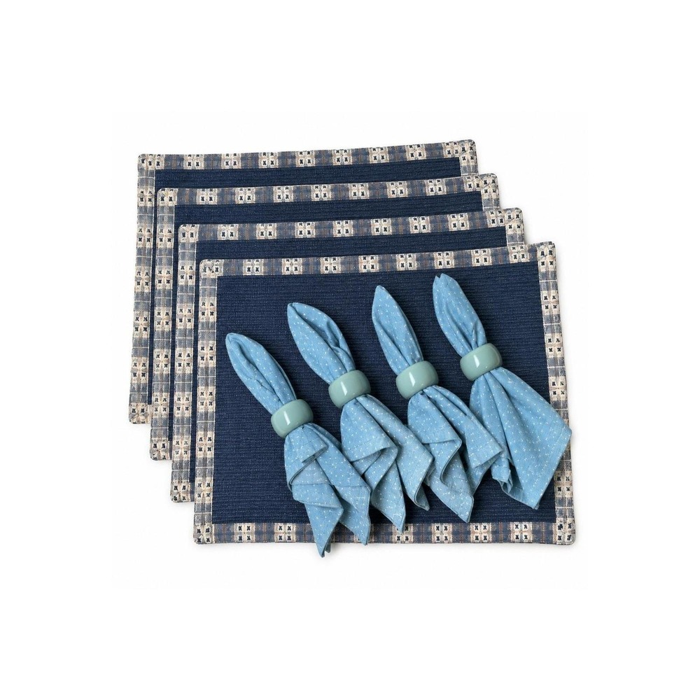 12-Pc Handmade Blue Plaid Country Table Set 4 Placemats Napkins & Rings